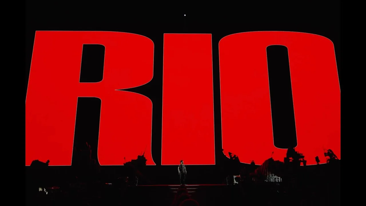Promotional video frame for The Weeknd's RIO concert segment directed by Takashi Miike.