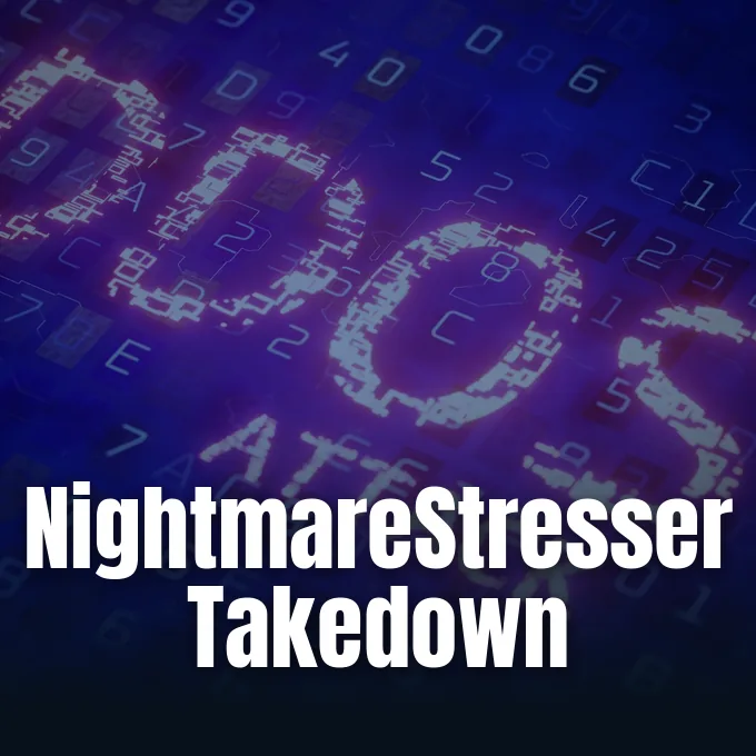 Digital security illustration representing NightmareStresser domains seized in a law enforcement operation.