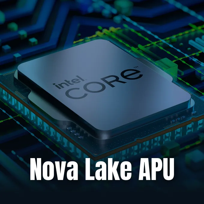 An Intel processor die shown alongside an integrated graphics tile in coverage of the Nova Lake APU design rumors.