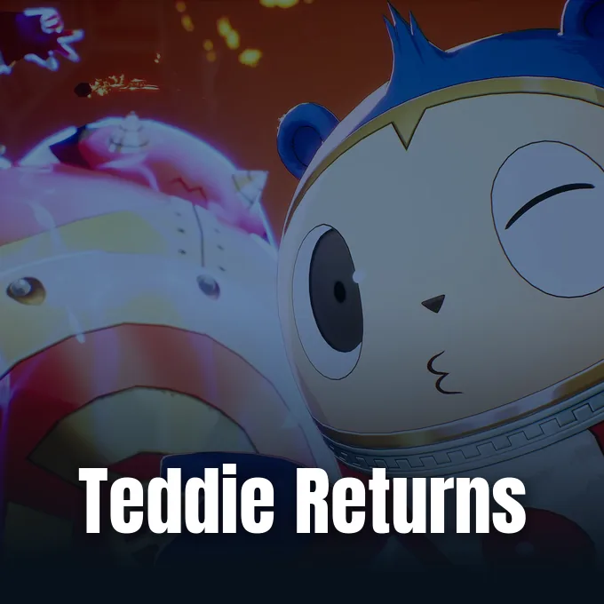 Promotional visual from Noisy Pixel featuring the Persona 4 Revival Teddie announcement.
