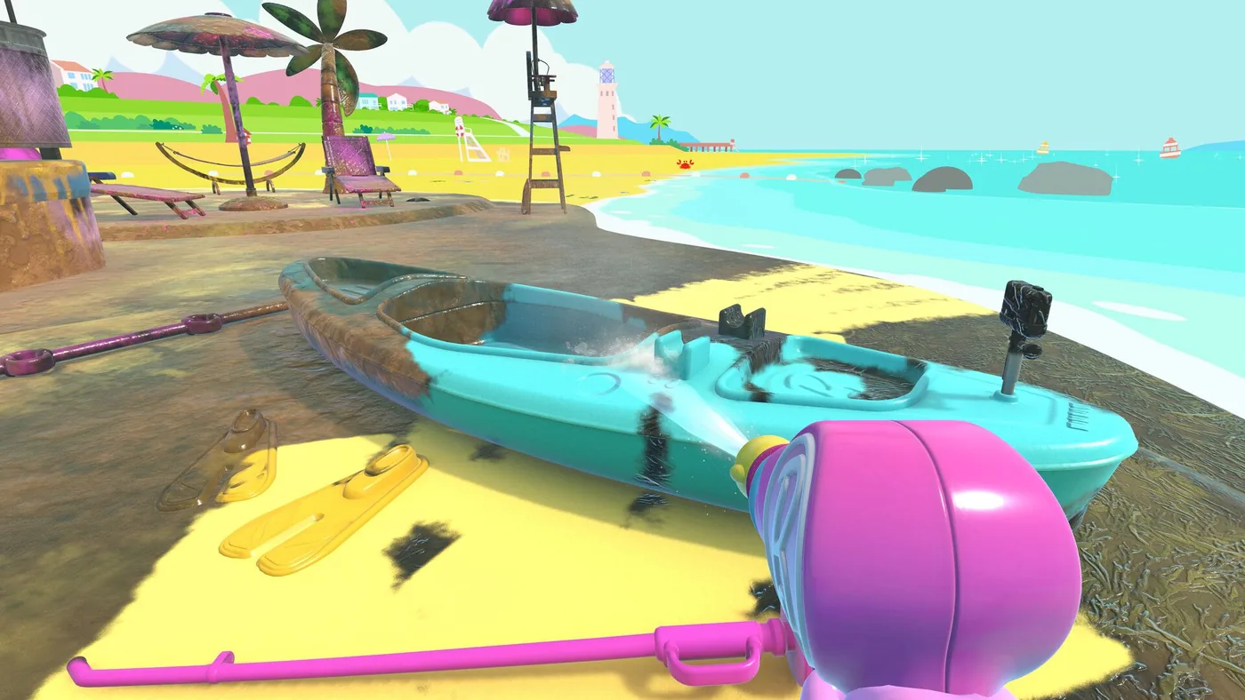 Official gameplay still from the PowerWash Simulator 2 DLC Barbie crossover.