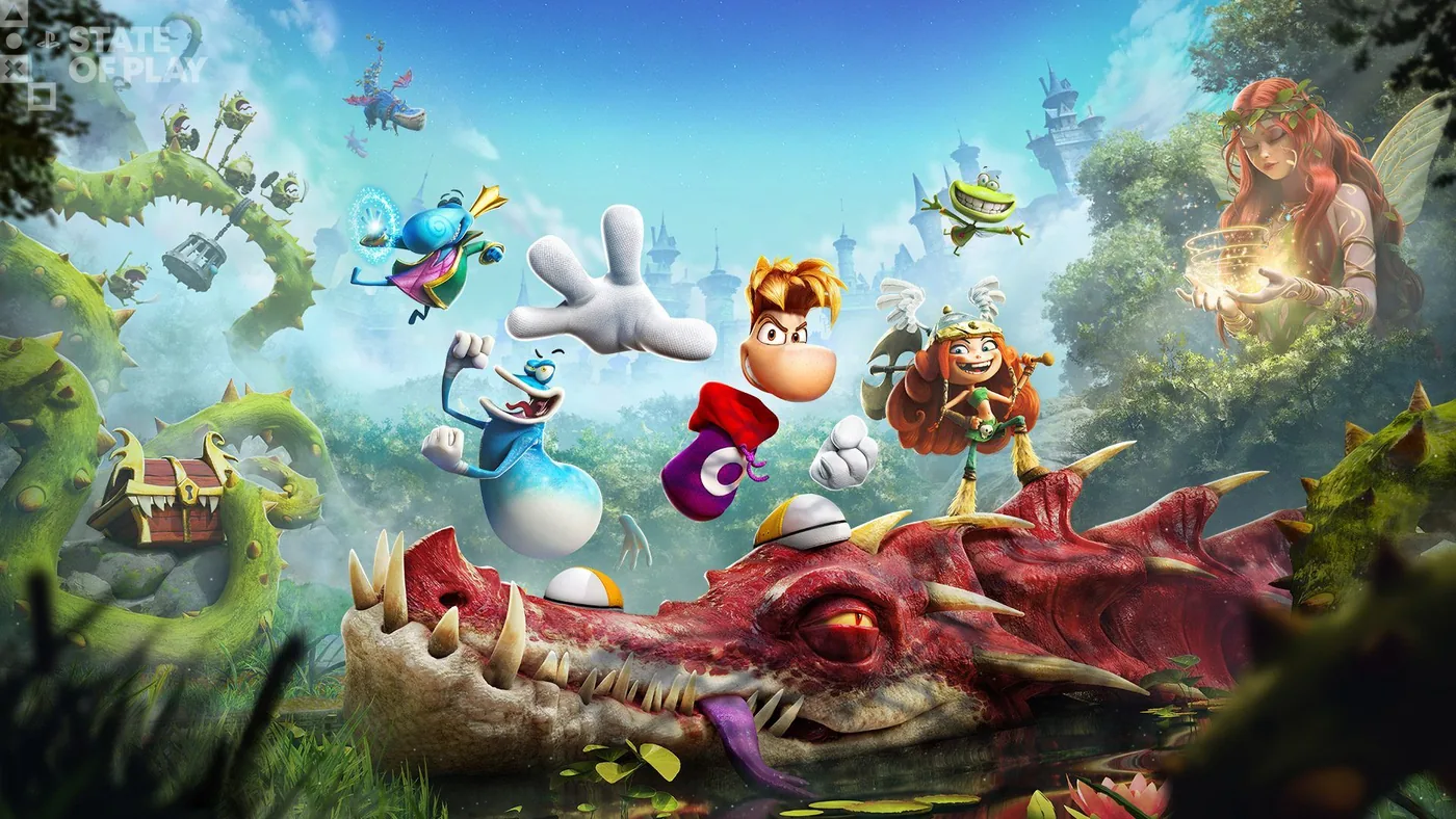 Promotional gameplay still showing Rayman Legends Retold platforming environments.