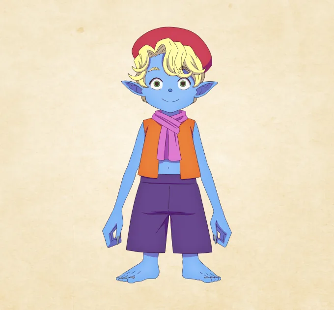 Character visual of Hachidaime Echigoya from the reborn as a goblin television anime