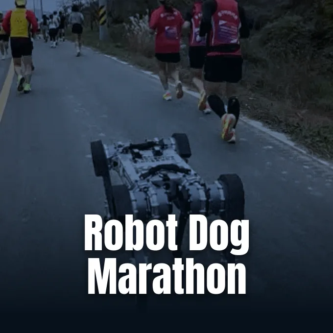 KAIST quadruped robot RAIBO2 running on asphalt during the robot dog marathon.