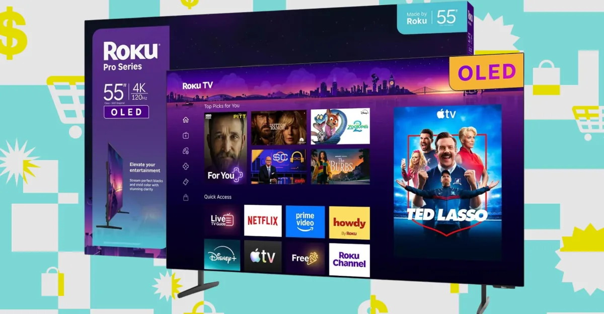 Promotional roundup graphic showcasing the Roku OLED TV Pro Series hardware.
