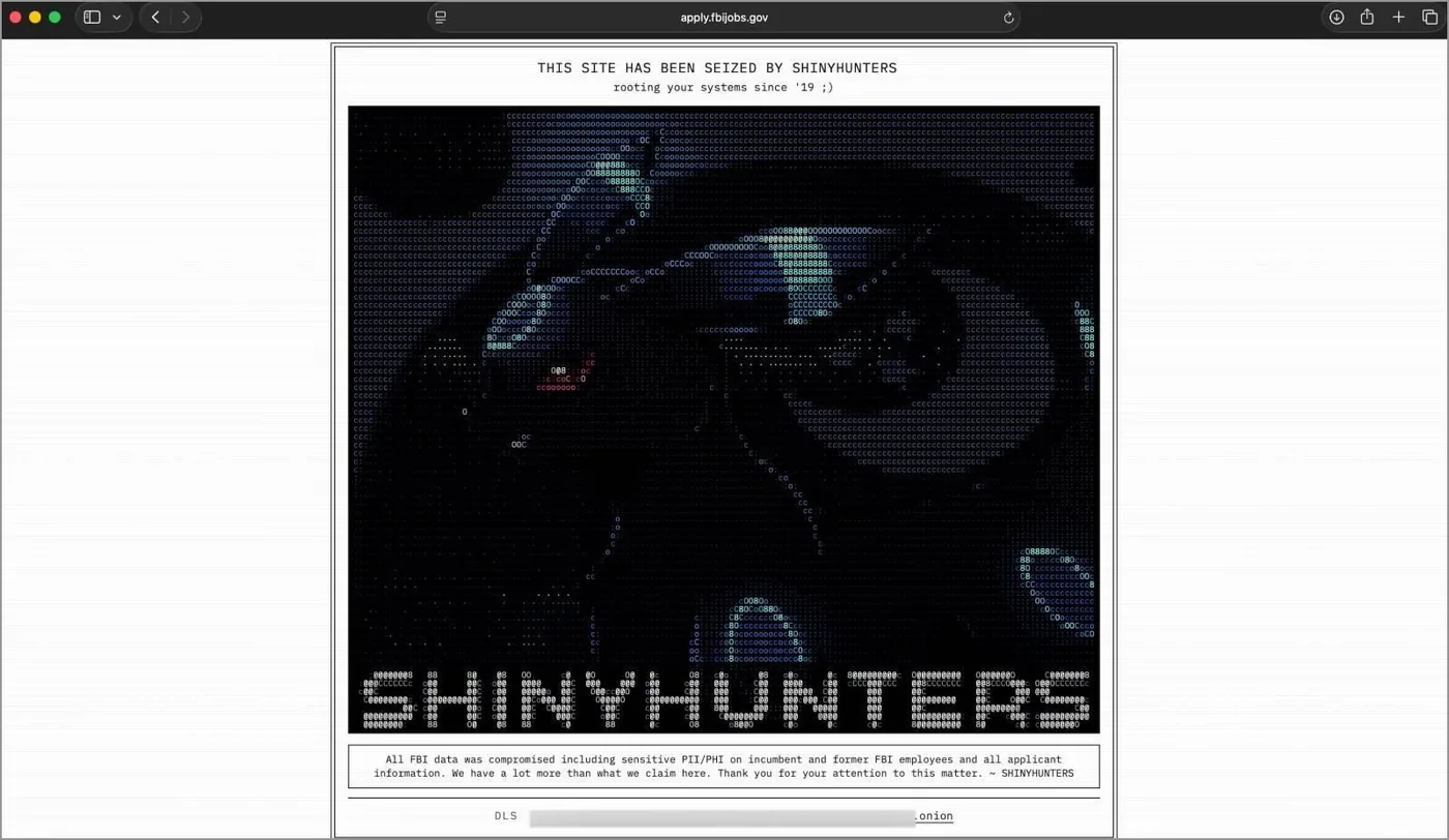 Defaced FBI Jobs portal showing the Umbreon logo following the alleged ShinyHunters FBI breach