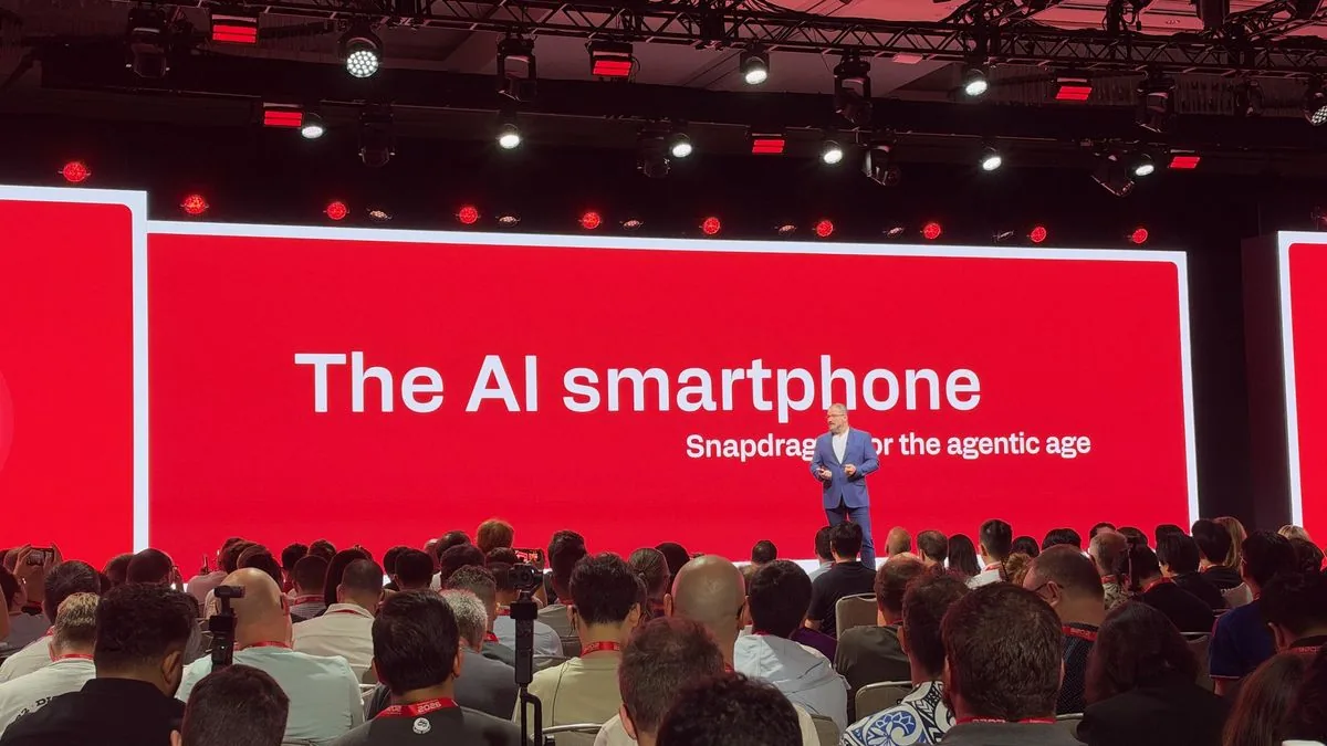 Qualcomm CEO Cristiano Amon introduces Snapdragon 8 Elite Extreme mobile platform on stage.