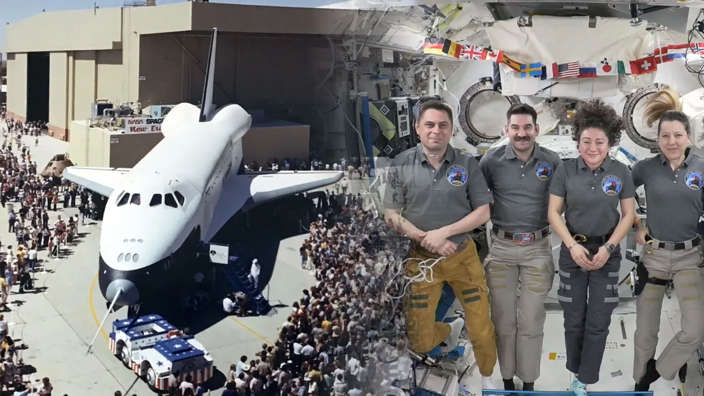 Historical photograph of space shuttle Enterprise presented during public debut.