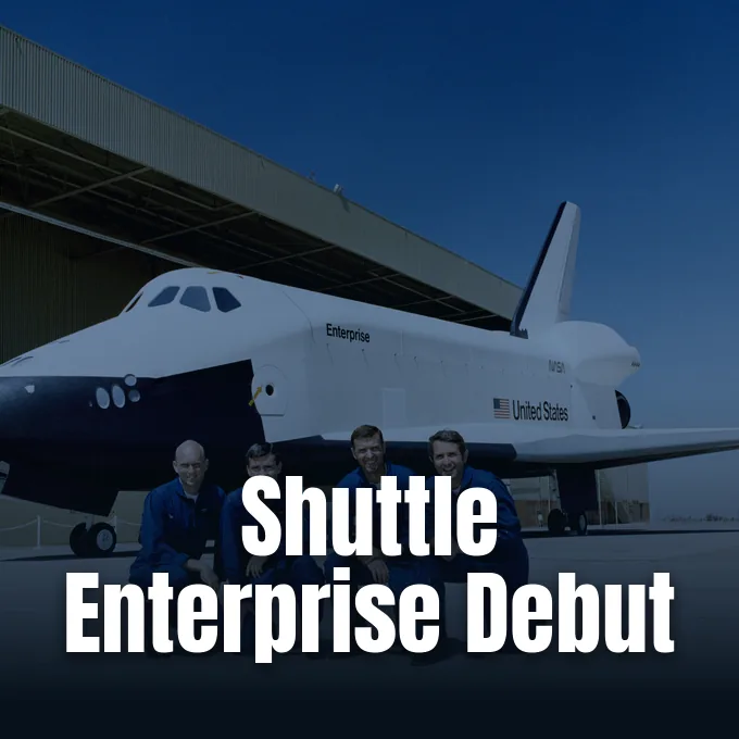 NASA rollout ceremony of space shuttle Enterprise at Palmdale.