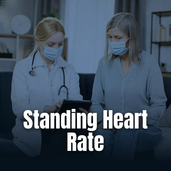 Smartwatch biometric interface recording standing heart rate during clinical postural assessment.
