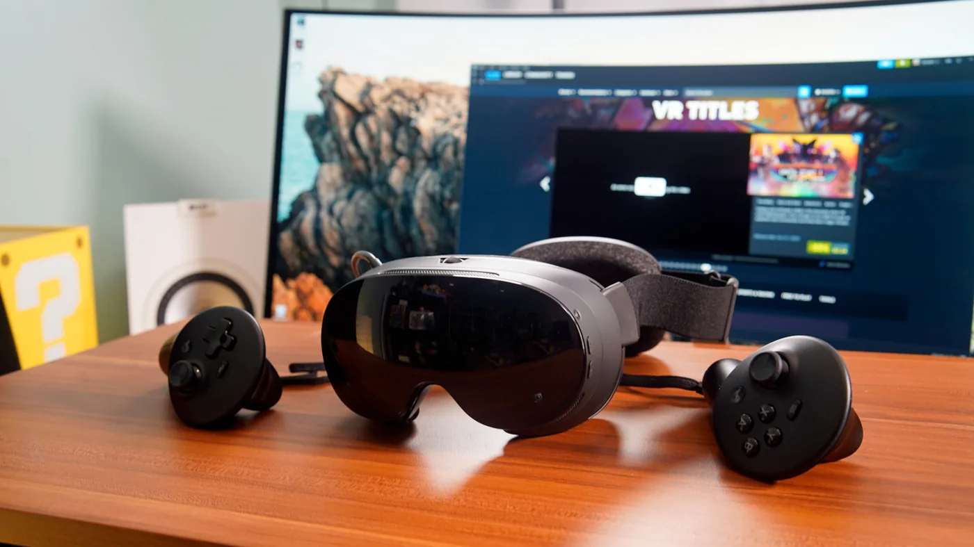 The Steam Frame VR headset and wireless controllers reviewed by Engadget.