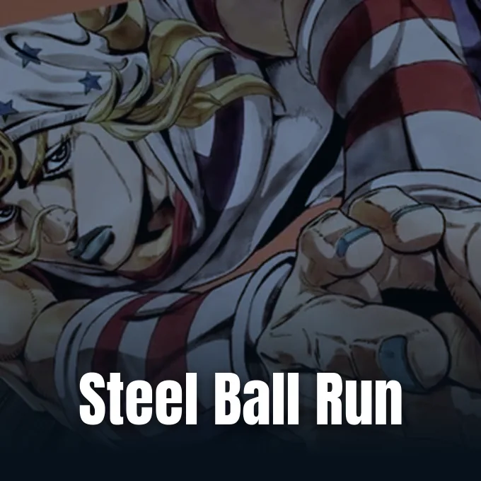Official promotional visual for the Steel Ball Run anime adaptation published by Anime Corner.