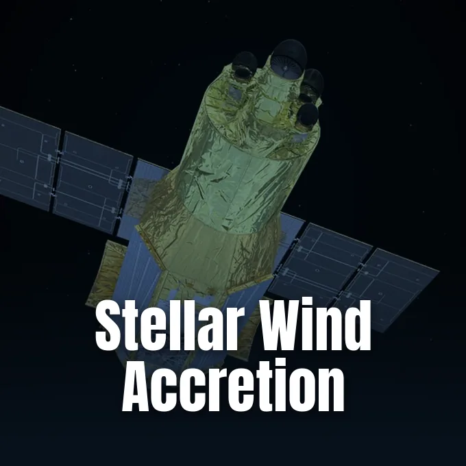 An artist concept showing stellar wind accretion onto a compact neutron star within the BP Crucis binary system.