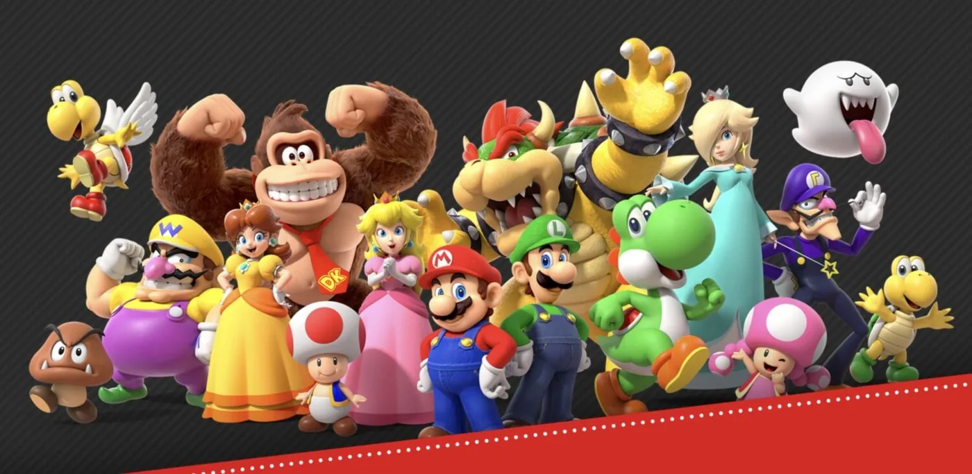 Promotional graphic presenting refreshed Super Mario character models.
