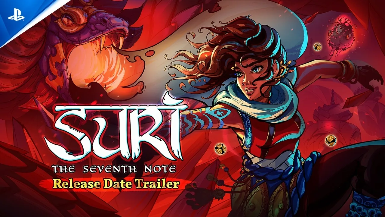 Release date trailer frame for Suri: The Seventh Note showcasing gameplay and release details.