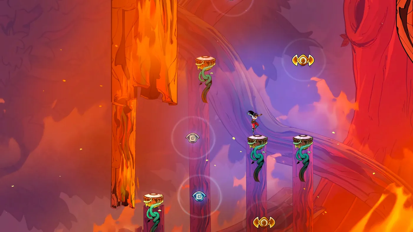 Action platforming scene in Suri: The Seventh Note featuring rhythm-based traversal.