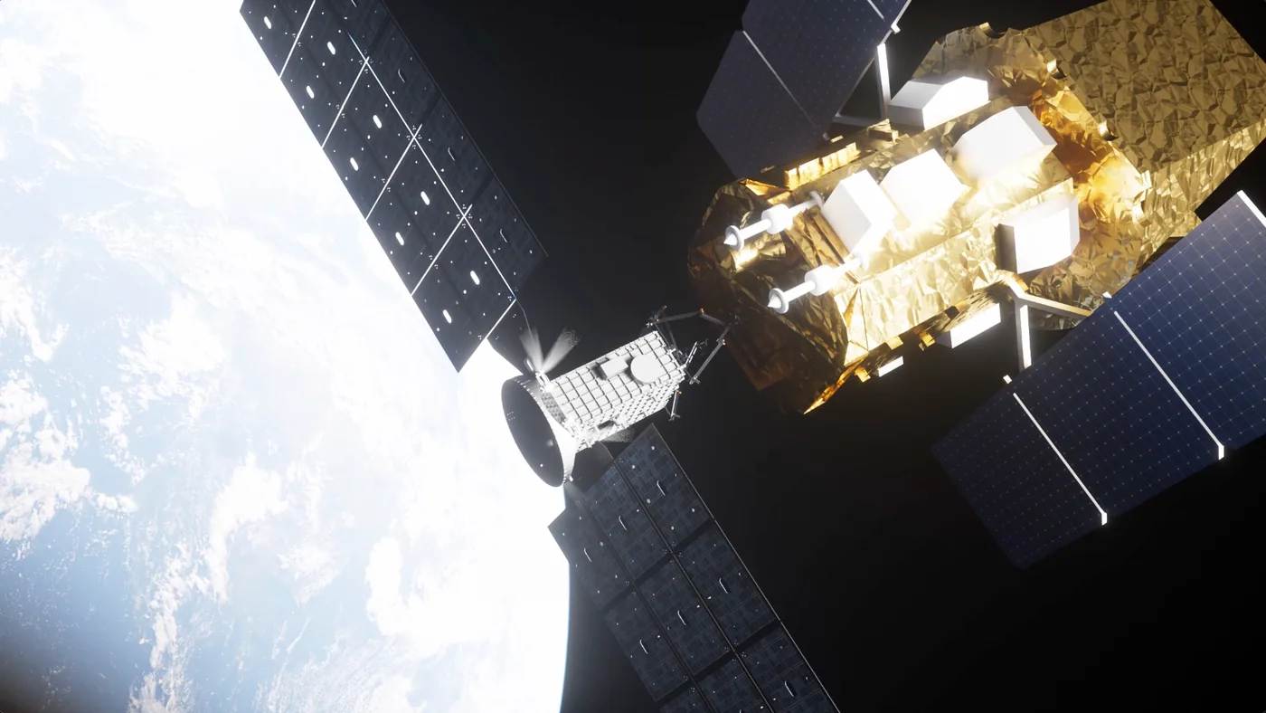 Illustration of LINK servicing spacecraft approaching NASA Swift Observatory