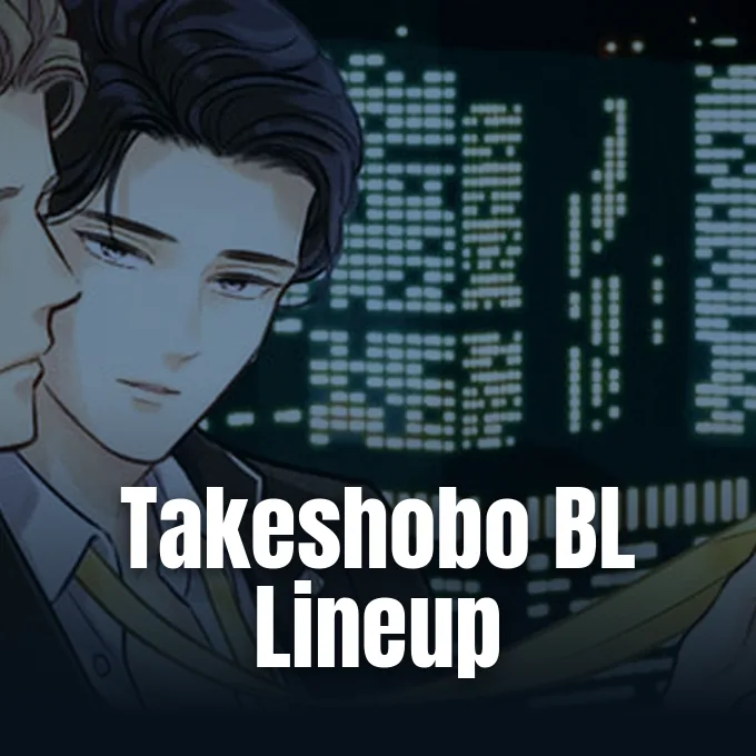 Official promotional graphic from Takeshobo announcing English digital releases for its BL manga titles.