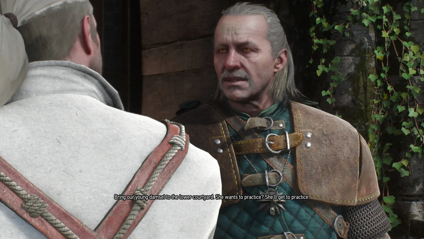 Vesemir speaking with Geralt of Rivia in The Witcher 3 Remastered