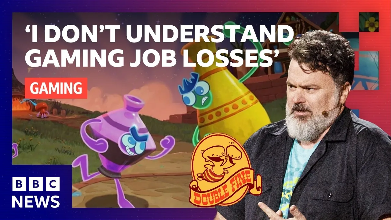 Tim Schafer discussing the gaming industry during an interview with BBC News.
