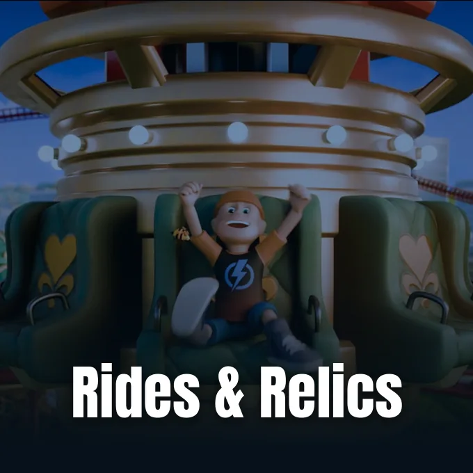 Promotional artwork for Two Point Museum Rides & Relics DLC from SEGA and Two Point Studios