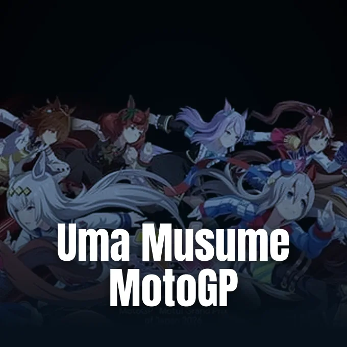 Promotional illustration for the Uma Musume MotoGP partnership ahead of the 2026 Motul Grand Prix of Japan.