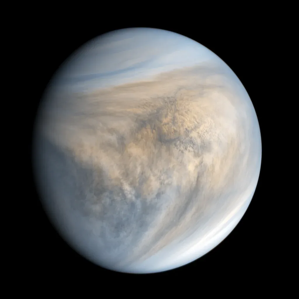 Illustration of a hypothetical Venus moon doomed by orbital tidal decay.
