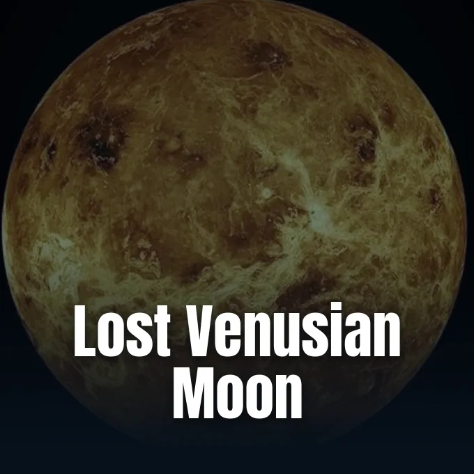 Artwork illustrating a hypothetical Venusian moon orbiting the planet, published by Earth.com.