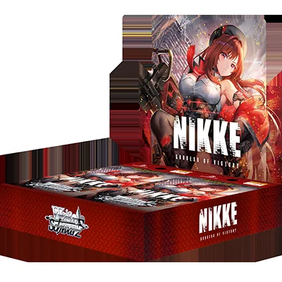 Display packaging design for the Japanese edition of the Weiss Schwarz Nikke booster box.