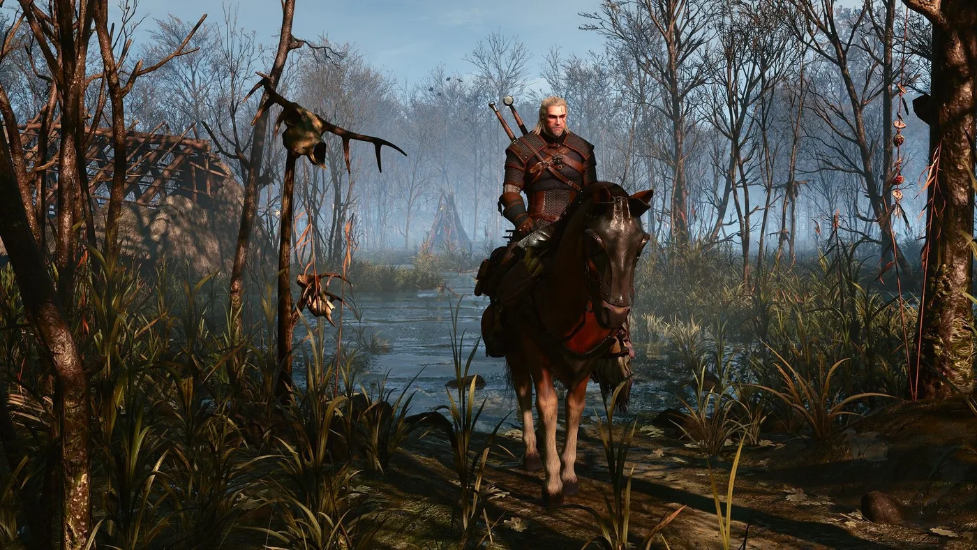 Geralt of Rivia preparing for battle before the Witcher remastered release time.