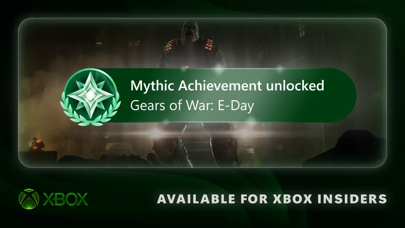 Xbox Mythic Achievements preview for Gears of War E-Day unlocking interface displayed on profile