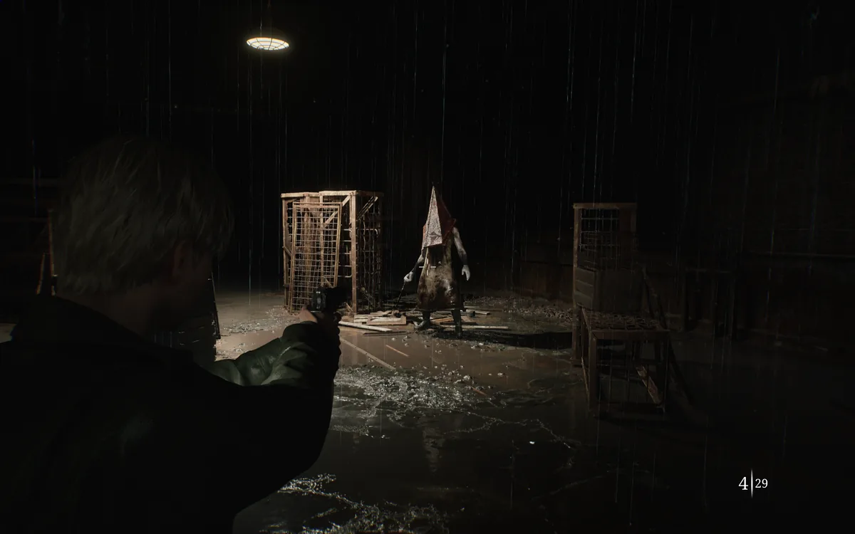 Meeting Pyramid Head in the psychological horror franchise Silent Hill.