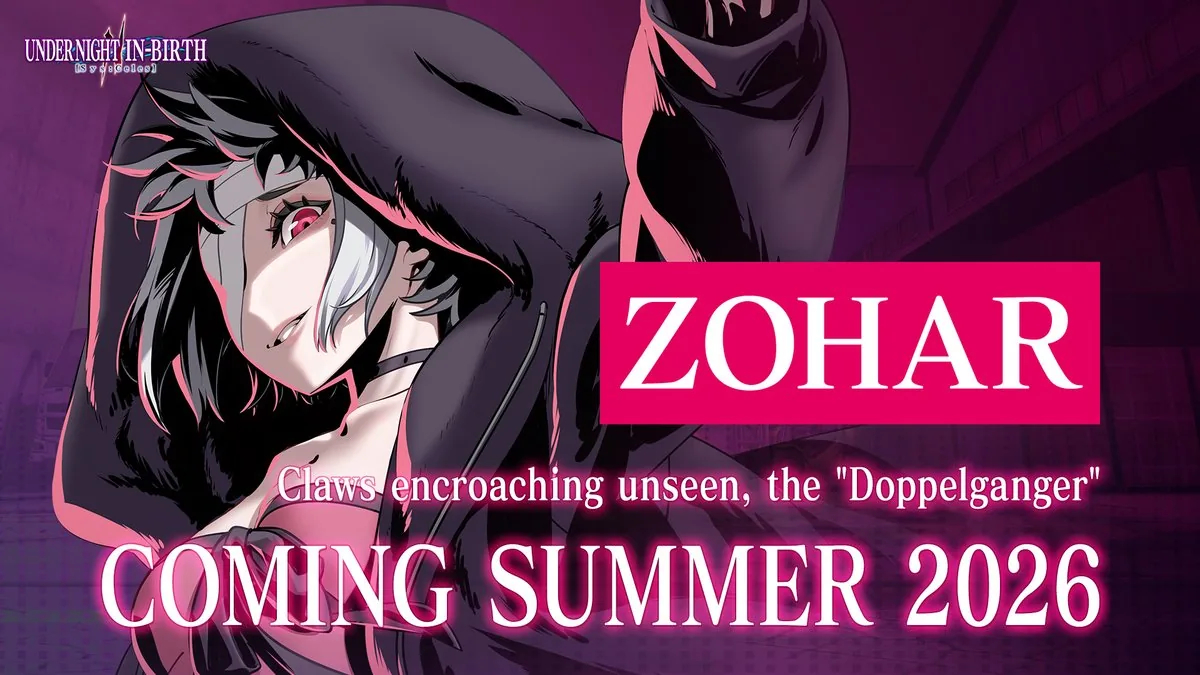 Promotional image accompanying the Zohar DLC announcement for Under Night In-Birth II Sys:Celes.