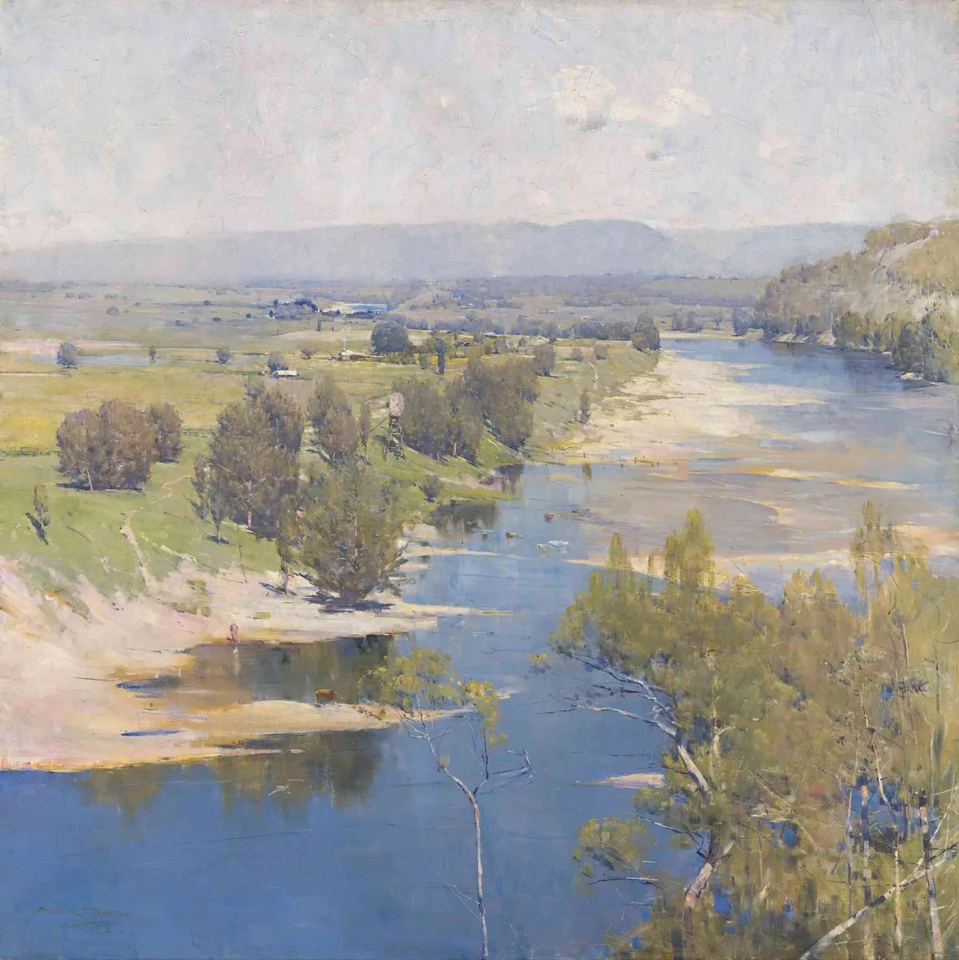Arthur Streeton painting The Purple Noon's Transparent Might depicting the Hawkesbury River.