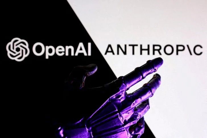 Logos of artificial intelligence developers OpenAI and Anthropic.
