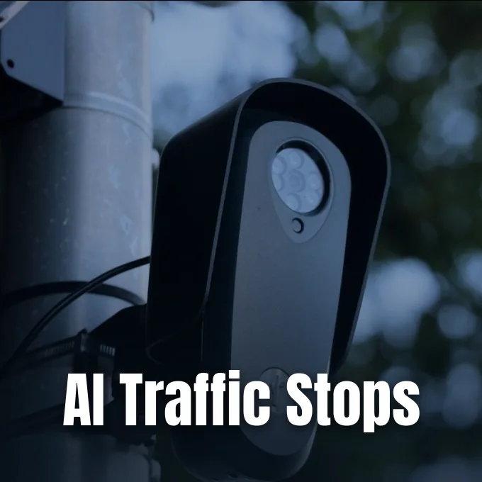 A pole-mounted automated license plate reader surveillance camera pointing toward the road under daylight.