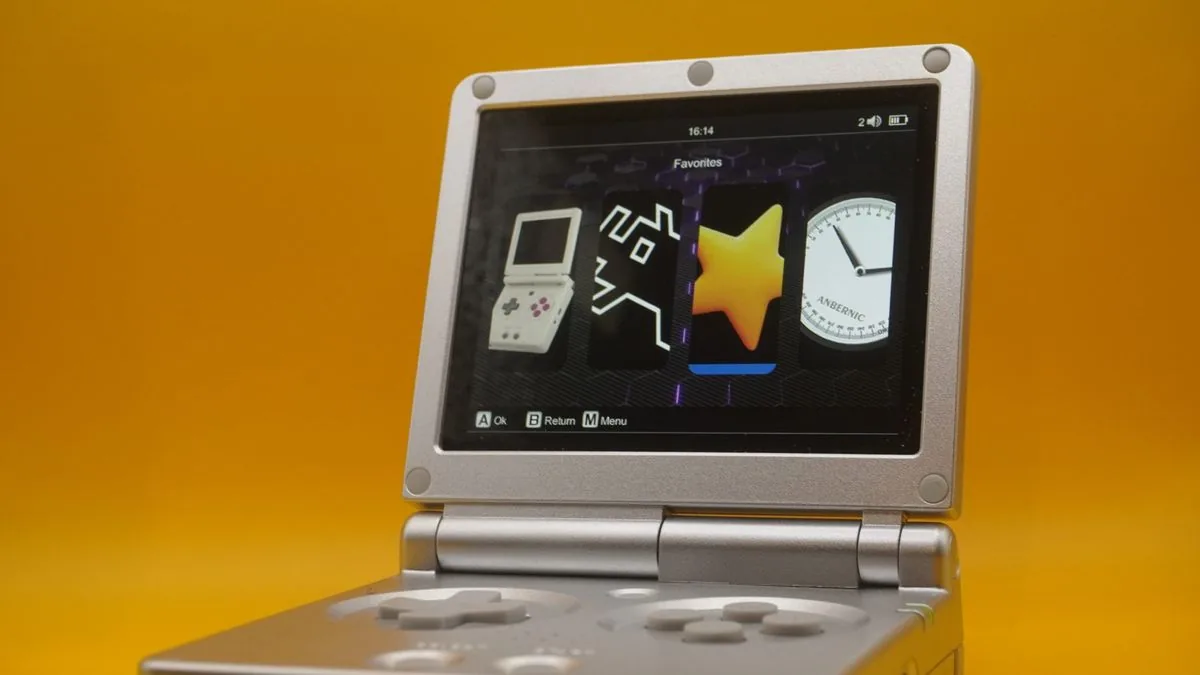 Anbernic RG35XXSP with menu screen on display