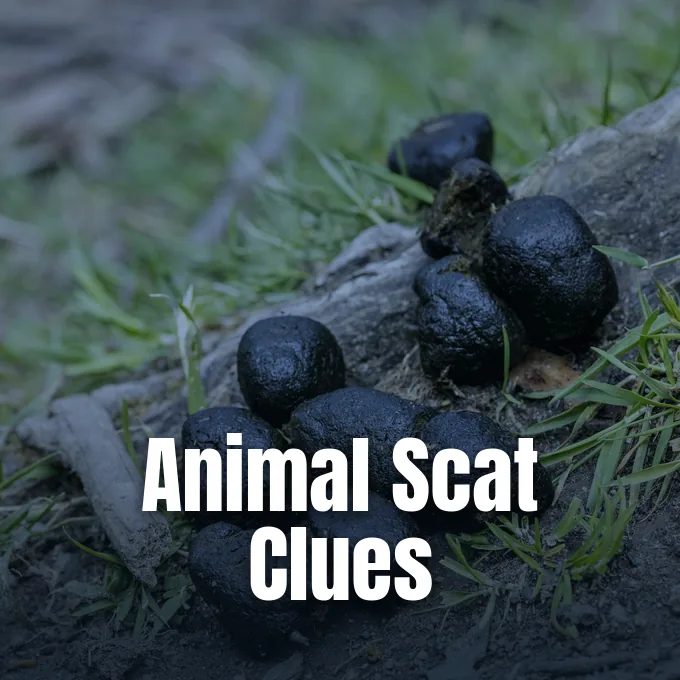 Dark animal droppings rest on grass and soil in an outdoor wildlife environment.