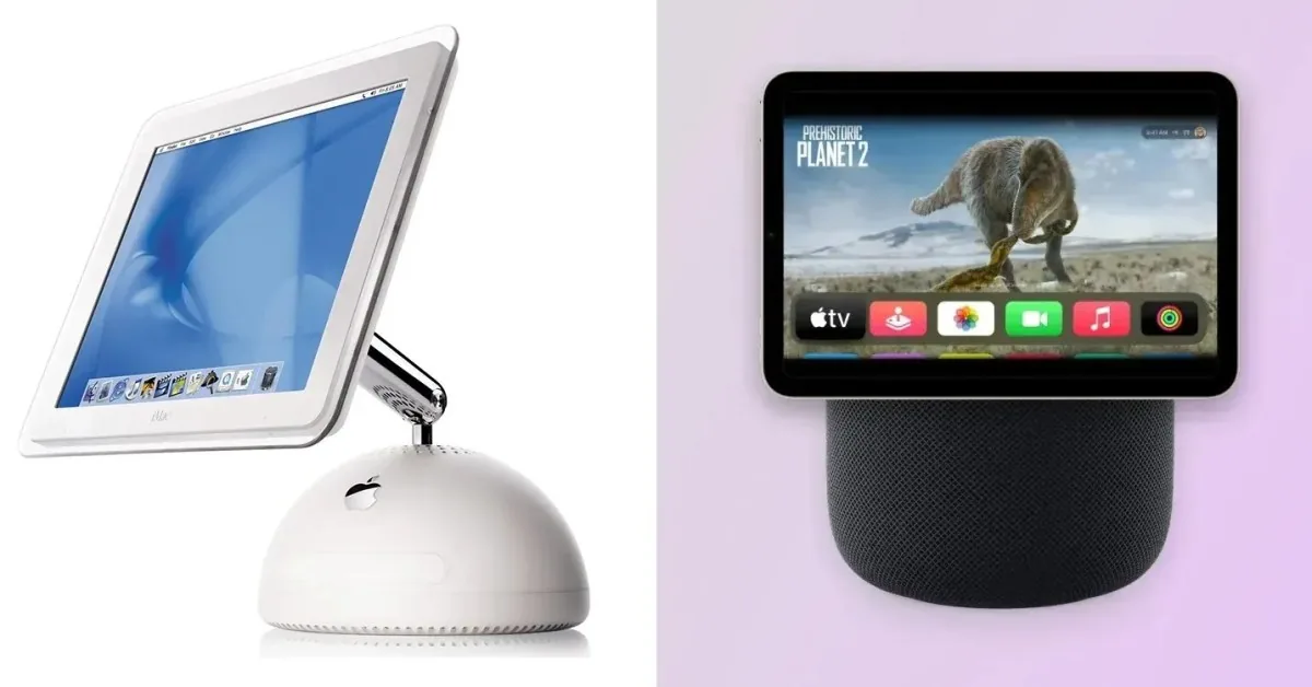 Apple smart home hub mock-up compared with iMac G4