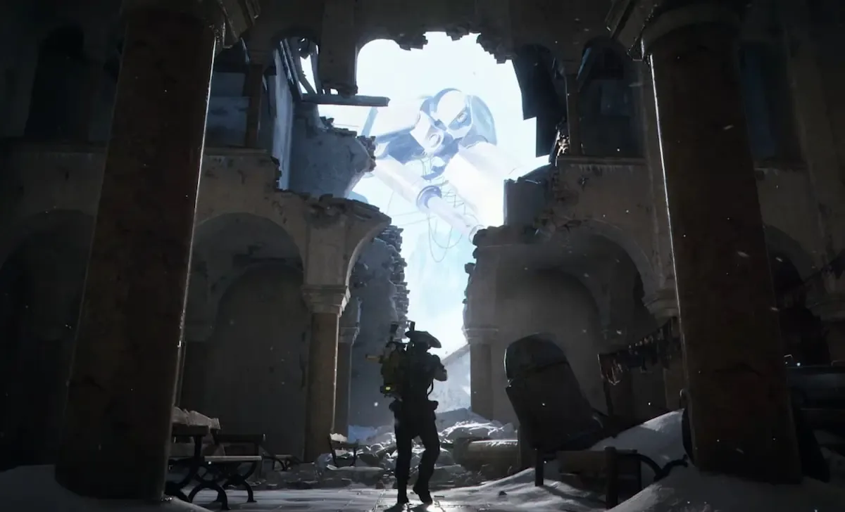 Snow covered structures within the Pendola Pass map in Arc Raiders.