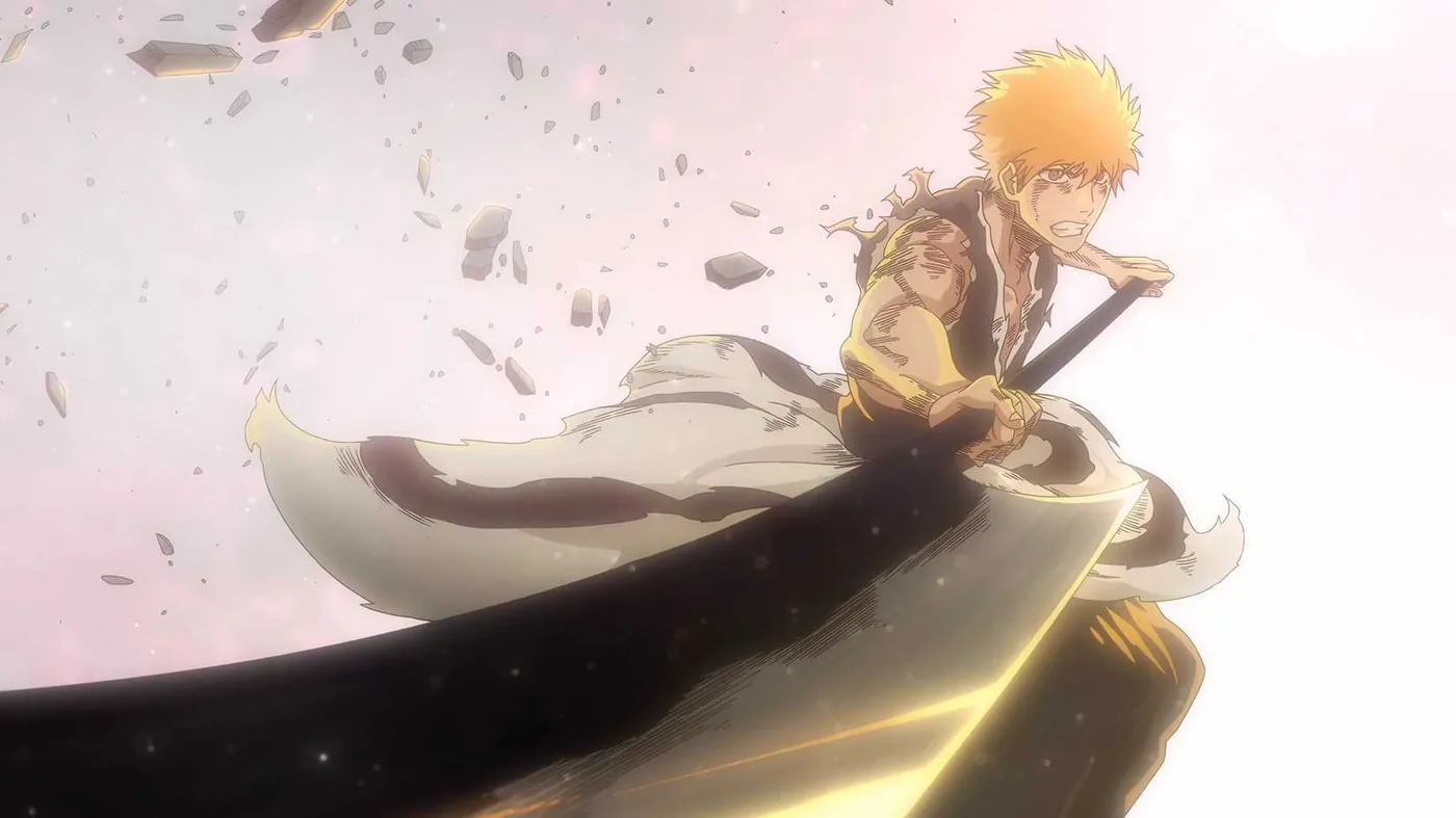 Ichigo swinging his blade in Bleach: Thousand-Year Blood War.