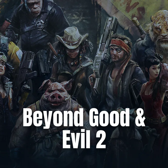 An ensemble of diverse sci-fi pirate characters posing together in artwork for Beyond Good and Evil 2.