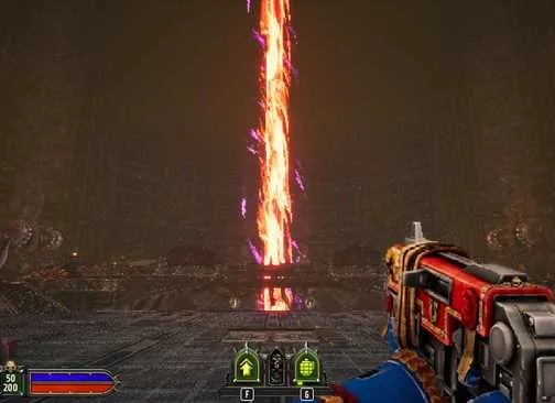 Energy beam weapon discharging in battle.