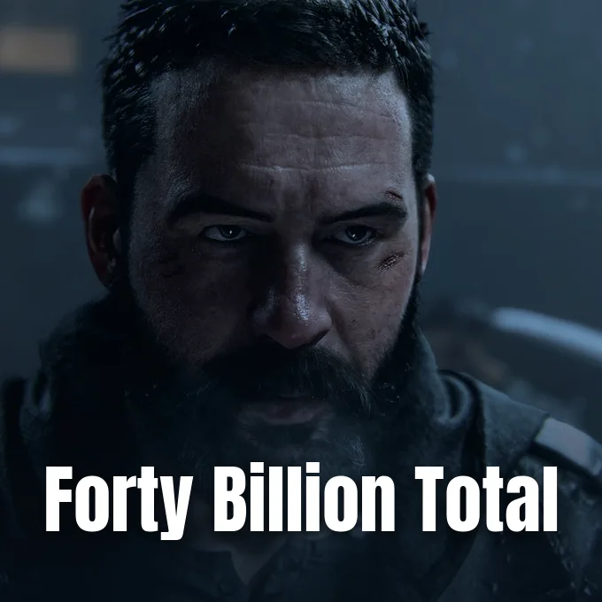 A bearded soldier in tactical gear staring intensely forward in a dark dramatic setting.
