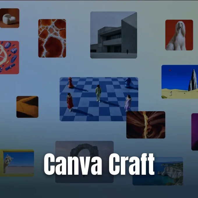 A floating grid of varied artistic images and photographs showcasing diverse generative visual styles against a light background.