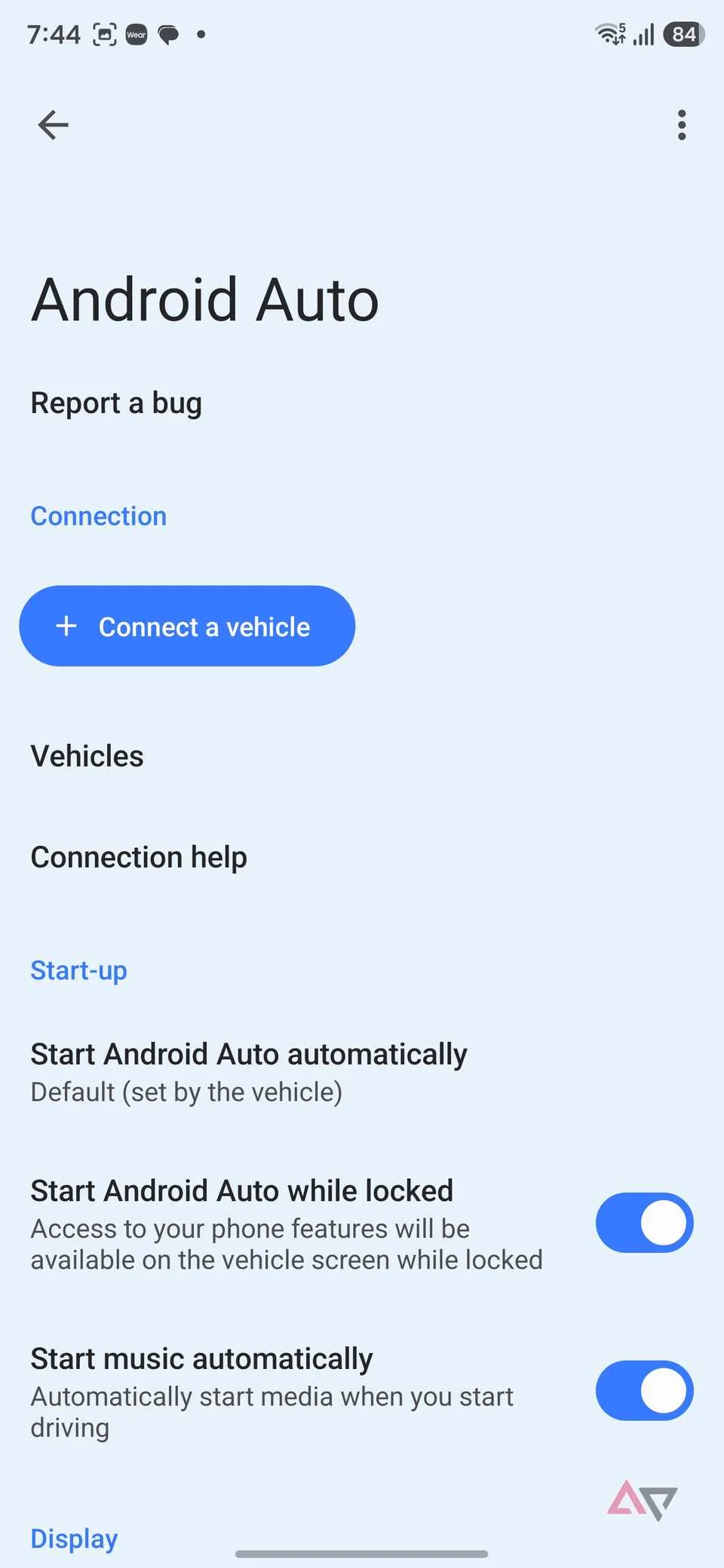 Android Auto configuration menu on a Samsung smartphone