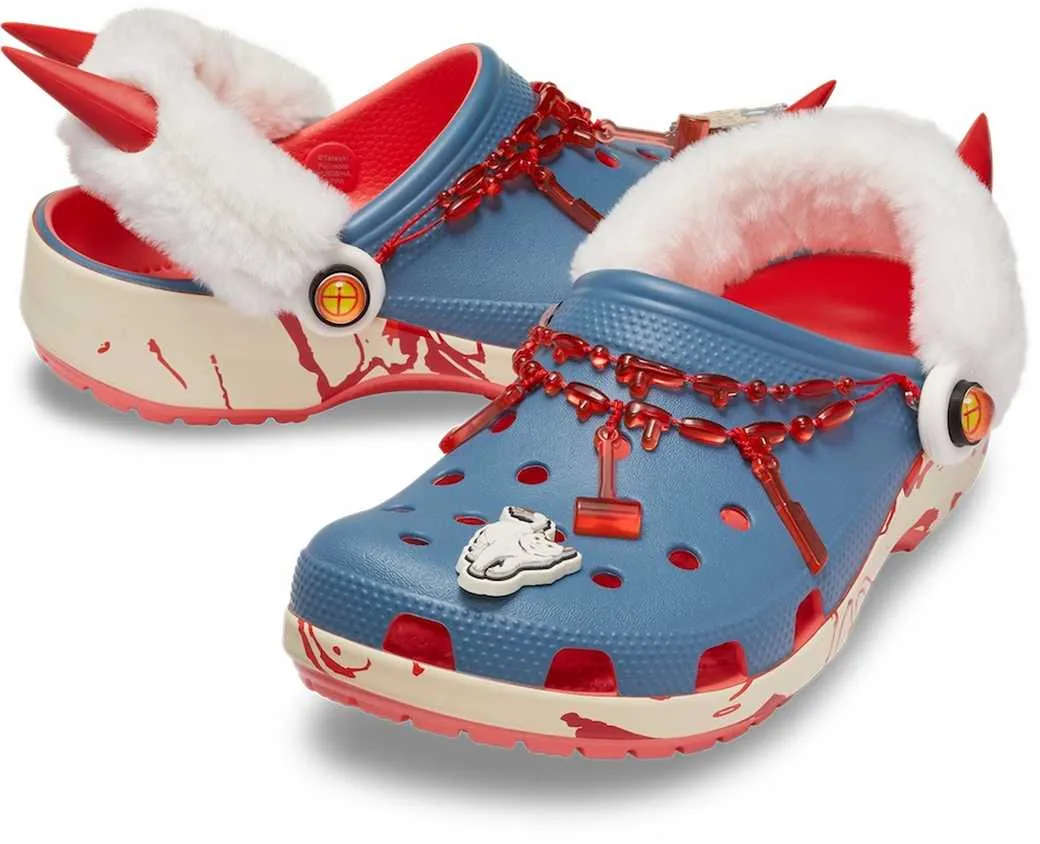 Power Classic Clog with red devil horns and attached metallic chain details.