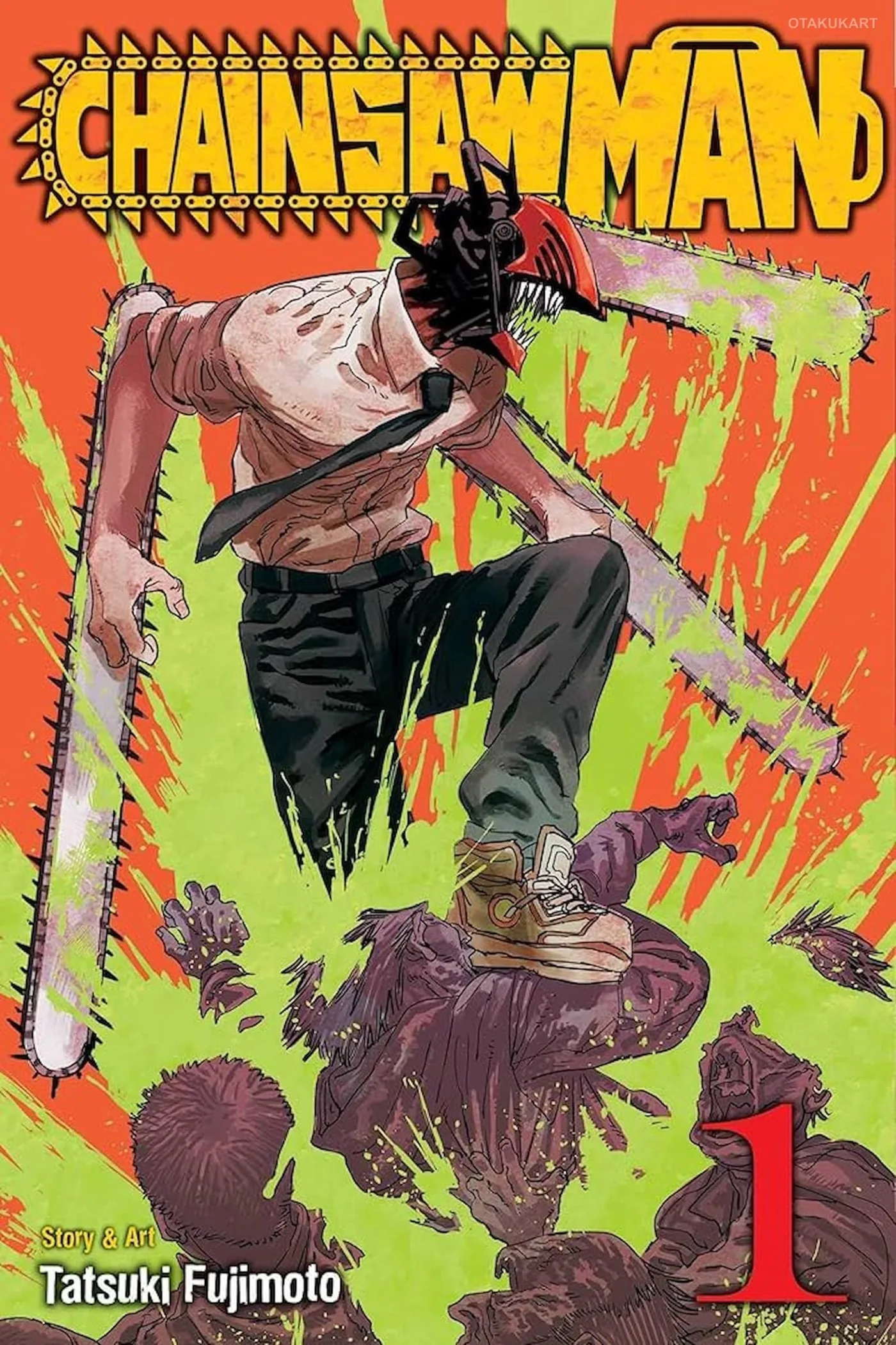 Manga illustration published by Shueisha showcasing the action and comedy of Chainsaw Man.
