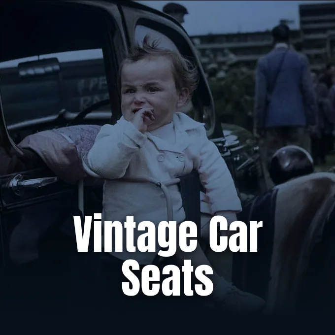 A historical baby car seat designed to attach to the exterior of an automobile.