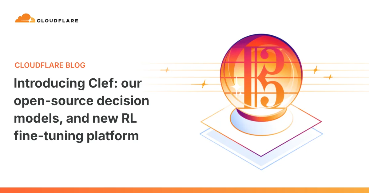 Official Cloudflare announcement graphic for Clef decision models and RL fine-tuning platform.